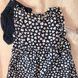 NEW Baby Girls Navy Blue w/ White Hearts Dress with Underpants Size 6 Month